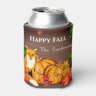 Rustic Orange Fox Pumpkin Fall Autumn Leaves Can Cooler