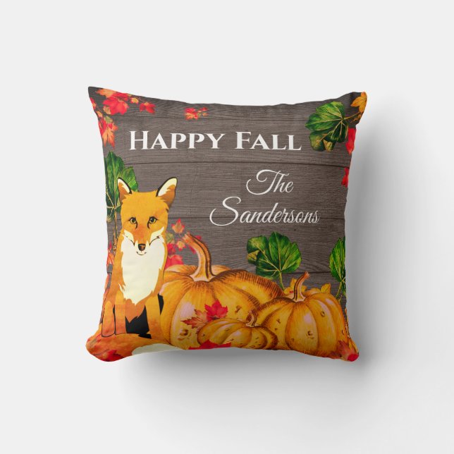 Rustic Orange Fox Pumpkin Fall Autumn Leaves Throw Cushion (Front)