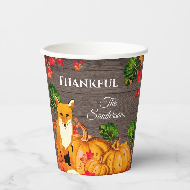 Rustic Orange Fox Pumpkin Fall Thanksgiving party  Paper Cups (Front)
