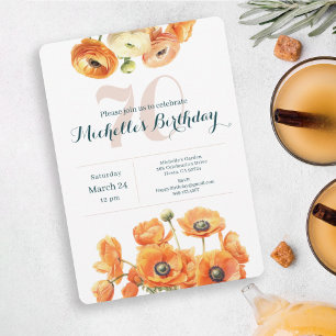 Rustic Orange Garden Floral 70th Birthday Party Invitation