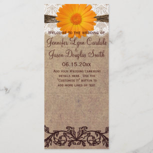 Rustic Orange Gerber Daisy Wedding Program Programme