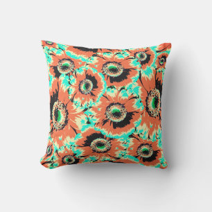 Rustic Orange Gerbera Flower Pattern Cushion