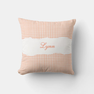 Rustic Orange Gingham Personalized Name Cushion