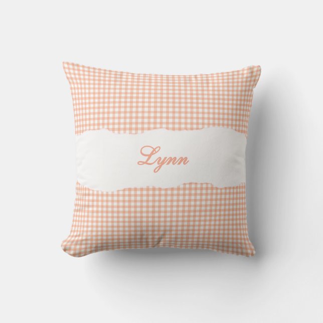 Rustic Orange Gingham Personalized Name Cushion (Front)