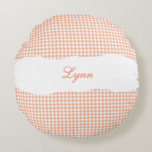 Rustic Orange Gingham Personalized Name Round Cushion