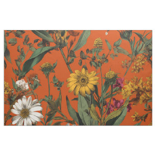 Rustic Orange Green Botanical Bold Vintage Floral Fabric