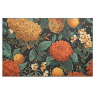 Rustic Orange Green Botanical Bold Vintage Floral Fabric