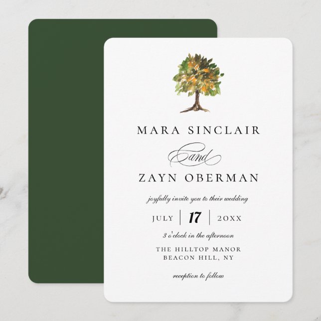 Rustic Orange Grove Tree Wedding Invitation (Front/Back)