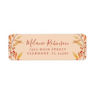 Rustic Orange Leaves Autumn Return Address Label