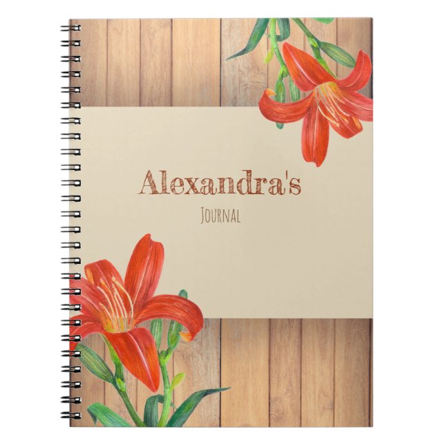 Rustic Orange Lily Botanical Illustration Notebook (Front)