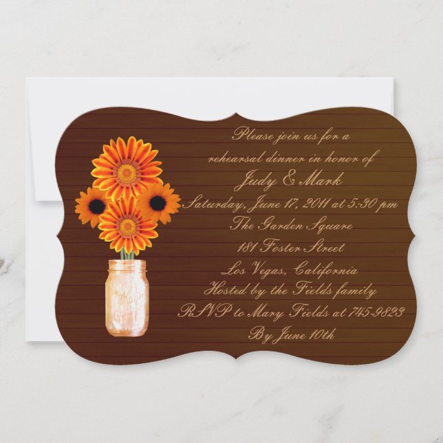 Rustic Orange Mason Jar Rehearsal Dinner Invite (Front)