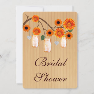 Rustic Orange Mason Jars Bridal Shower Invitation