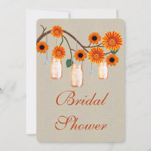 Rustic Orange Mason Jars Bridal Shower Invitation