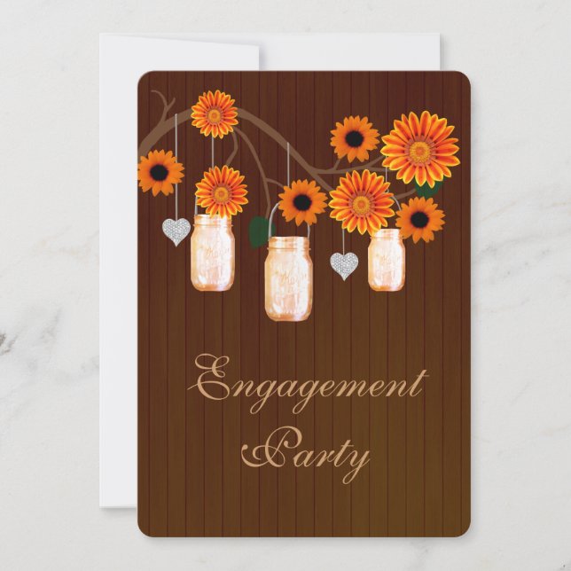 Rustic Orange Mason Jars Engagement Party Invite (Front)