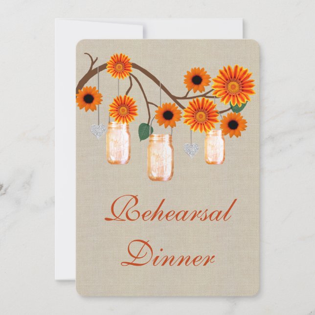 Rustic Orange Mason Jars Rehearsal Dinner Invite (Front)