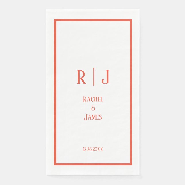 Rustic Orange Minimalist Monograms Elegant Wedding Napkin (Front)