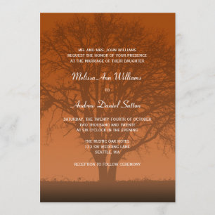 Rustic Orange Oak Tree Wedding Invitation