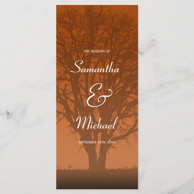 Rustic Orange Oak Tree Wedding Program Programme (Front)