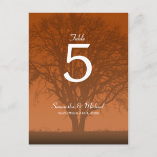 Rustic Orange Oak Tree Wedding Table Number Postcard