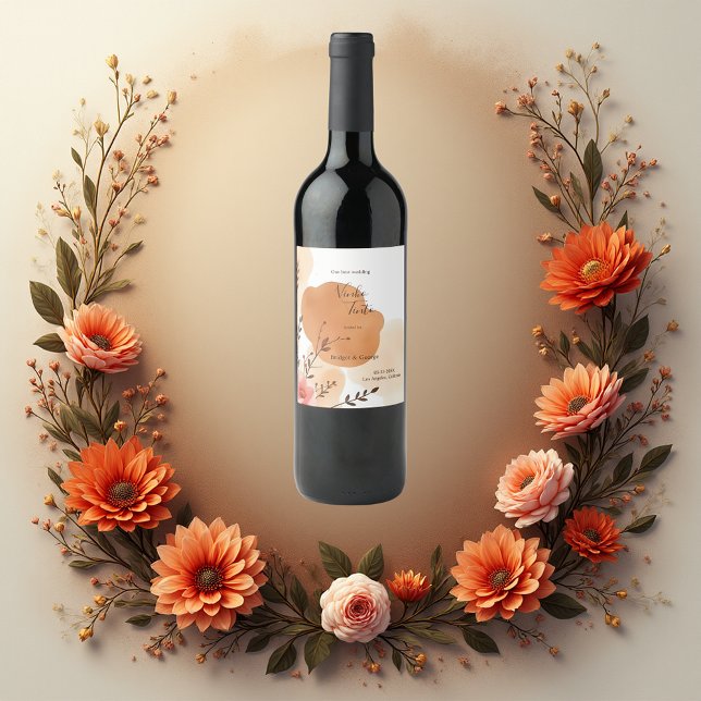 Rustic Orange Peach Botanicals Wine Label (Creator Uploaded)