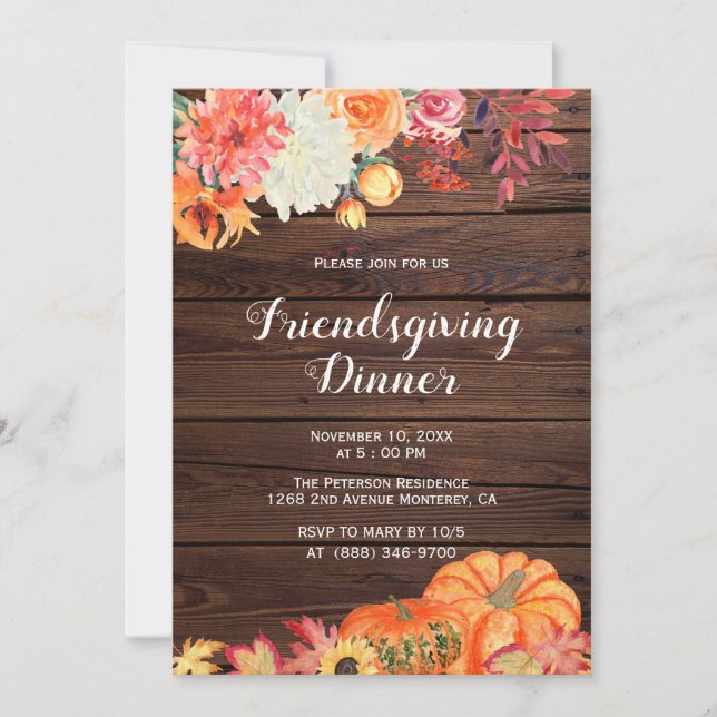 Rustic Orange Pumpkin Friendsgiving Invitations (Front)