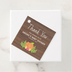 Rustic Orange Pumpkin Pink Baby Shower Thank You Favour Tags