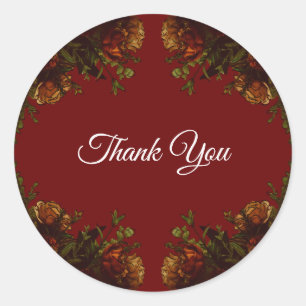 Rustic Orange Red Fall Elegant Gothic Wedding Classic Round Sticker