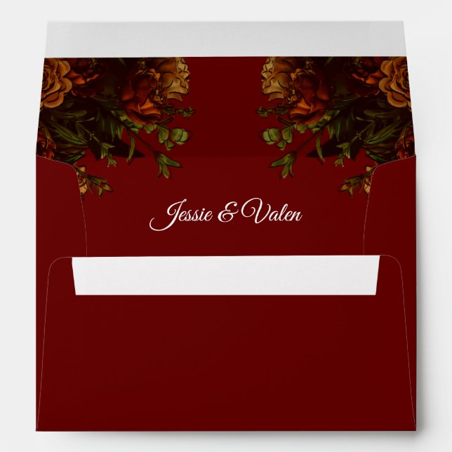 Rustic Orange Red Fall Elegant Gothic Wedding Envelope (Back (Bottom))