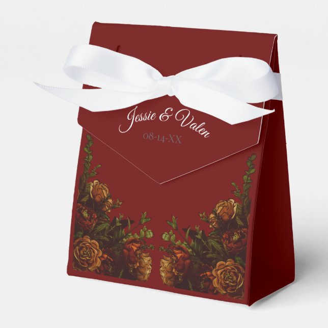 Rustic Orange Red Fall Elegant Gothic Wedding Favour Box (Front Side)