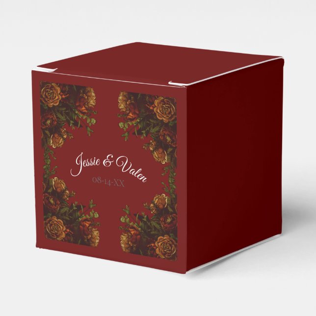 Rustic Orange Red Fall Elegant Gothic Wedding Favour Box (Front Side)