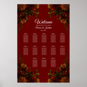 Rustic Orange Red Fall Elegant Gothic Wedding Poster