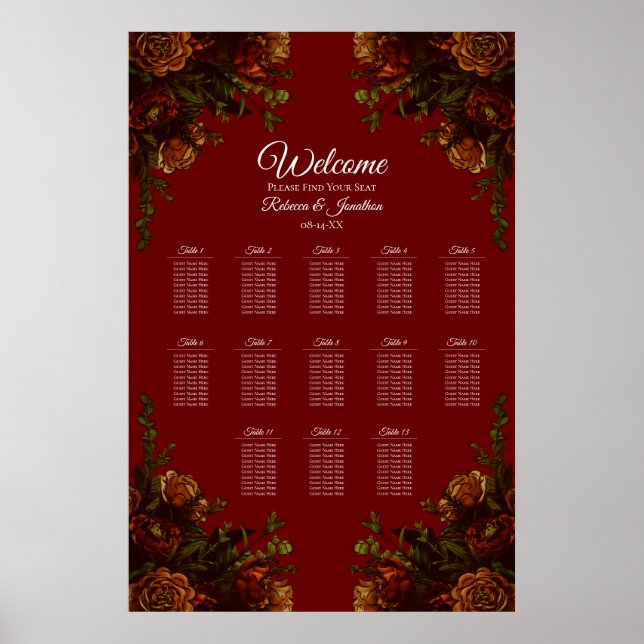 Rustic Orange Red Fall Elegant Gothic Wedding Poster (Front)