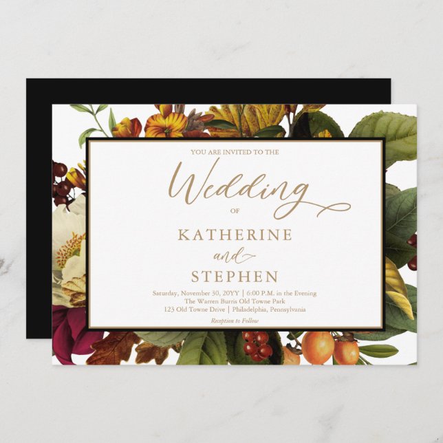 Rustic Orange | Red Floral Bouquet Wedding  Invitation (Front/Back)