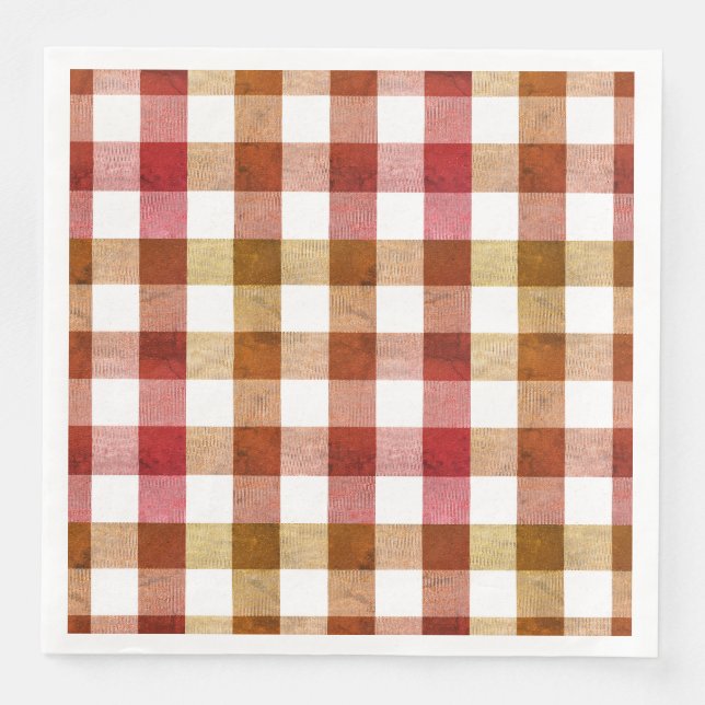 Rustic Orange Red Pink Gingham Buffalo Plaid  Napkin (Front)
