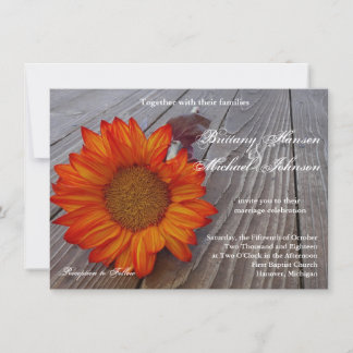 Rustic Orange Red Sunflower Wedding Invitation