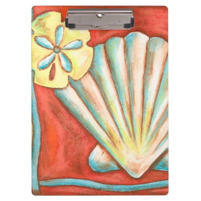 Rustic Orange Seashells Clipboard (Front)