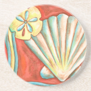 Rustic Orange Seashells Coaster