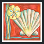 Rustic Orange Seashells Poster<br><div class="desc">Lay out on the warm sand and find the hidden treasures! This painting by Nancy Slocum captures the beautiful water life found ashore. It captures the a beautiful orange seashell,  an orange starfish,  and a vibrant blue sand dollar. Get your beautiful ocean art today on your next Zazzle product.</div>