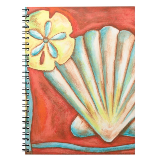 Rustic Orange Seashells Spiral Notebook (Front)