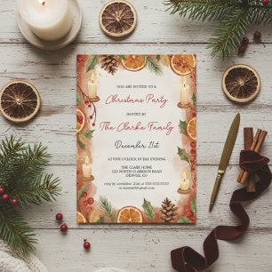 Rustic Orange Slice and Candle Christmas Party Invitation