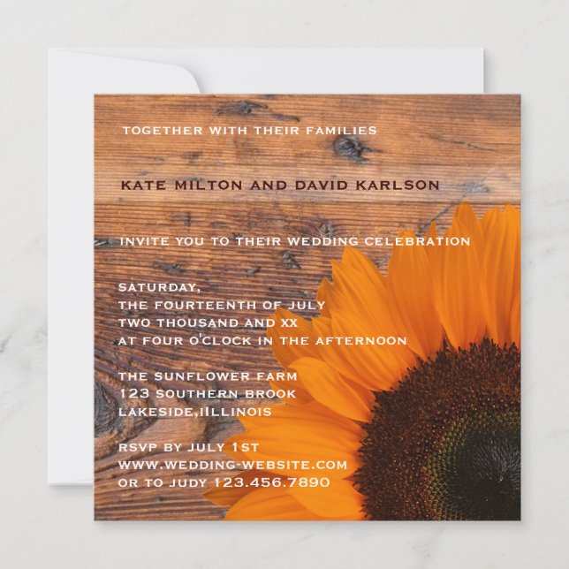 Rustic Orange Sunflower Country Wedding Invitation (Front)