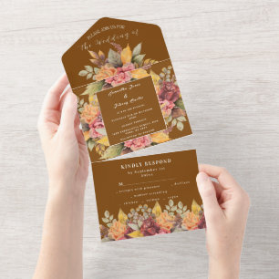 Rustic Orange Terracotta Fall Boho Wedding RSVP All In One Invitation