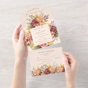Rustic Orange Terracotta Fall Boho Wedding RSVP All In One Invitation
