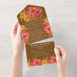 Rustic Orange Terracotta Fall Boho Wedding RSVP All In One Invitation