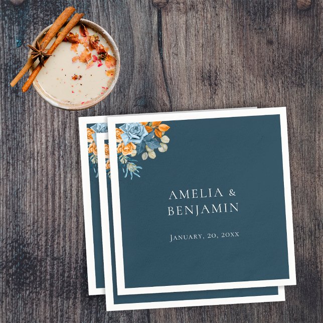 Rustic Orange Terracotta Navy Blue Rust Wedding Napkin (Creator Uploaded)