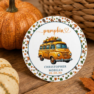 Rustic Orange Truck Little Pumpkin Baby Shower Classic Round Sticker