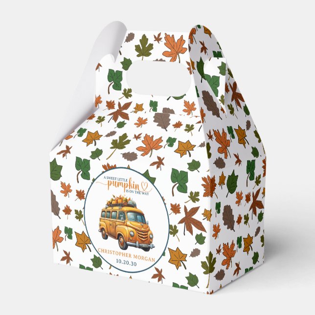 Rustic Orange Truck Little Pumpkin Baby Shower Favour Box (Front Side)