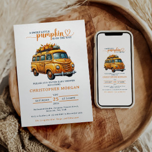 Rustic Orange Truck Little Pumpkin Baby Shower Invitation