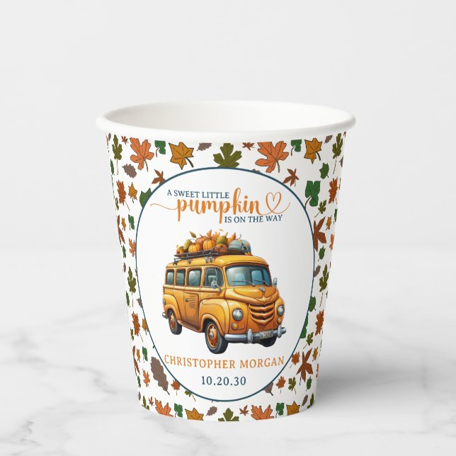 Rustic Orange Truck Little Pumpkin Baby Shower Paper Cups (Front)