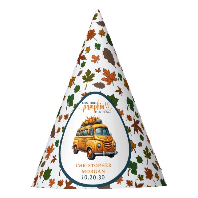 Rustic Orange Truck Little Pumpkin Baby Shower Party Hat (Front)